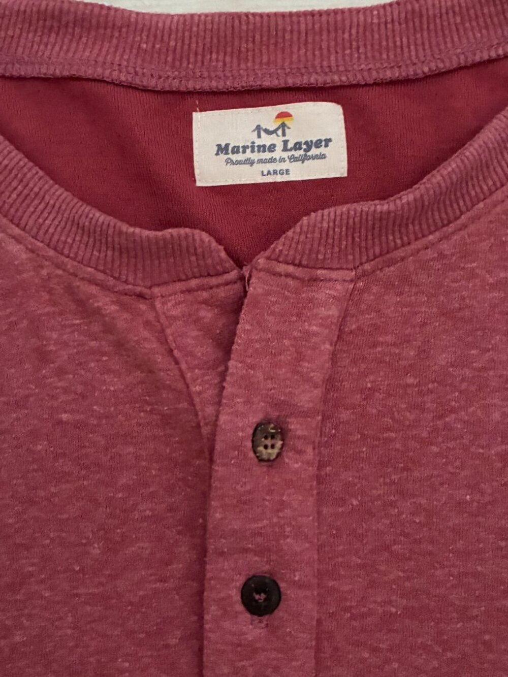 Marine Layer Men's Pacifica Stretch Henley Shirt Red Heathered Size Large